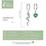 925 Silver Snake Hoop Earrings Green CZ Wedding Jewelry
