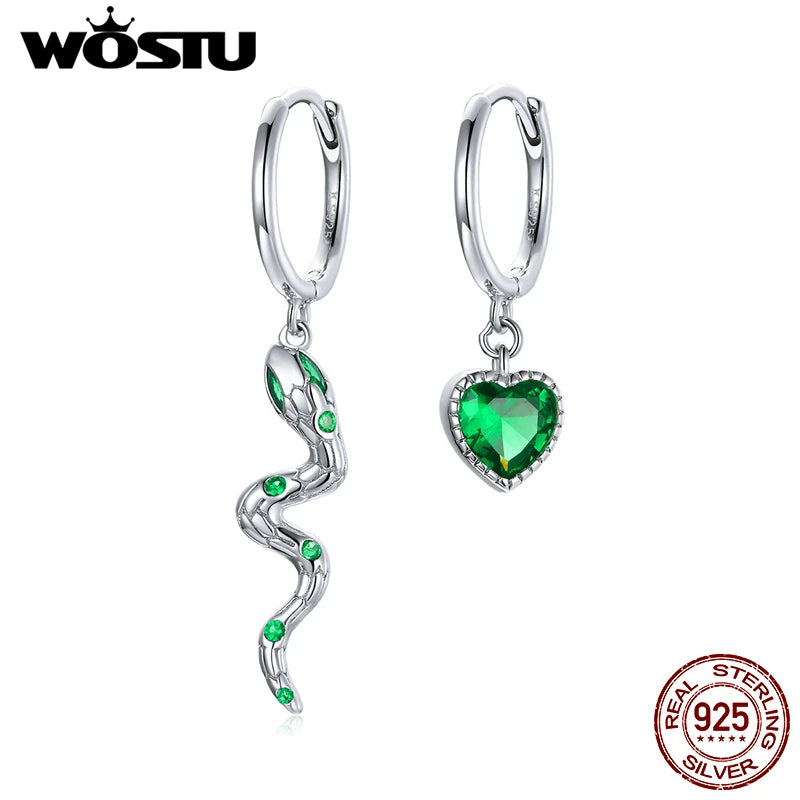 925 Silver Snake Hoop Earrings Green CZ Wedding Jewelry