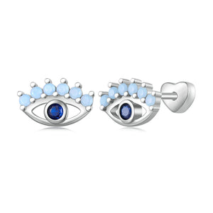 925 Silver Evil Eye Stud Earrings Rainbow Opal Ear Studs Girl Party Jewelry