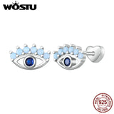 925 Silver Evil Eye Stud Earrings Rainbow Opal Ear Studs Girl Party Jewelry