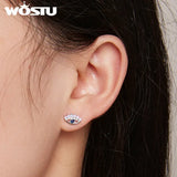 925 Silver Evil Eye Stud Earrings Rainbow Opal Ear Studs Girl Party Jewelry