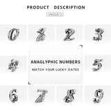 925 Sterling Silver Lucky Numbers 0-9 Zircon Beads Charms