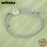 925 Silver Natural Shell Daisy Rope Bracelet Women Flower Girl Birthday Jewelry