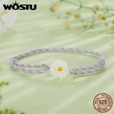 925 Silver Natural Shell Daisy Rope Bracelet Women Flower Girl Birthday Jewelry