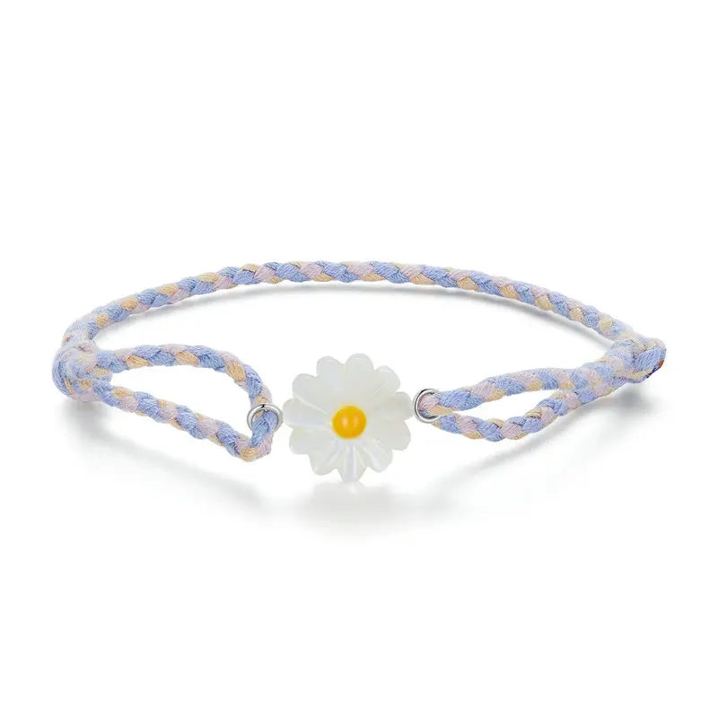 925 Silver Natural Shell Daisy Rope Bracelet Women Flower Girl Birthday Jewelry
