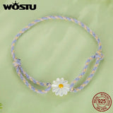 925 Silver Natural Shell Daisy Rope Bracelet Women Flower Girl Birthday Jewelry