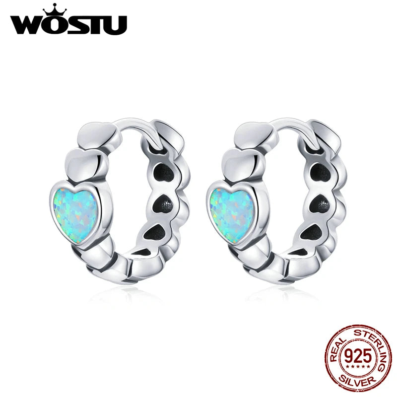 925 Silver Opal Heart Earrings Love Hoop Earrings Wedding Jewelry