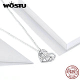 925 Sterling Silver Openwork Heart Necklace Long Chain Link For Women