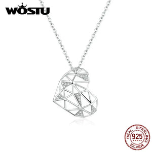 925 Sterling Silver Openwork Heart Necklace Long Chain Link For Women