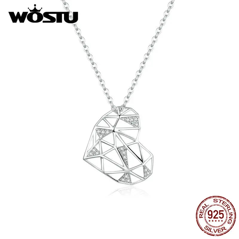 925 Sterling Silver Openwork Heart Necklace Long Chain Link For Women