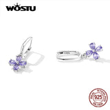 925 Silver Purple Flower Heart Cross Earrings Zircon Drop Earrings