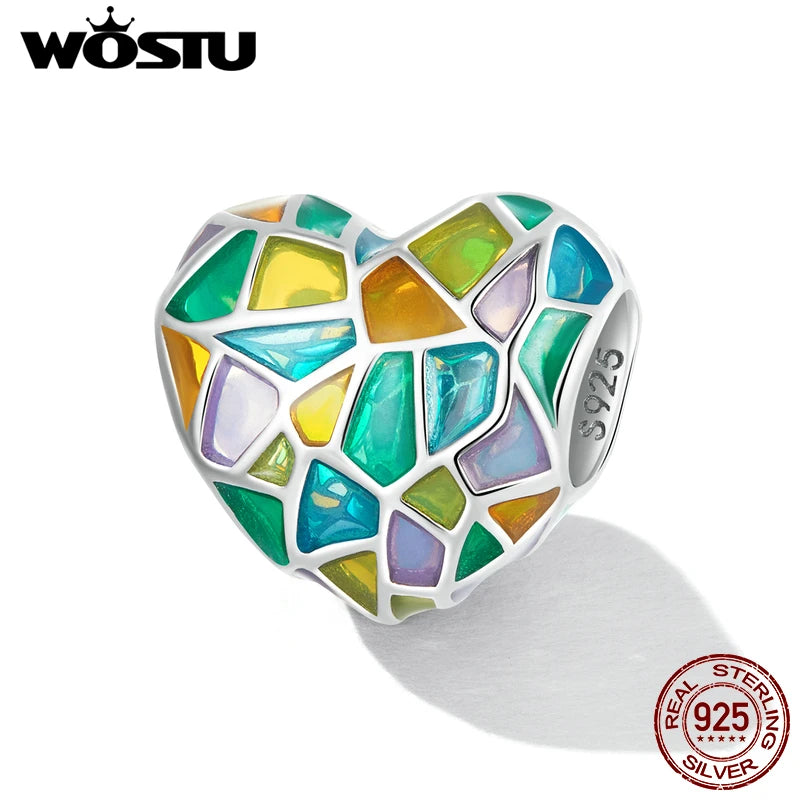 925 Silver Rainbow Church Window Heart Charm Bead for Women