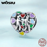 925 Silver Rainbow Heart Hand in Hand Charms Beads for Bracelet DIY