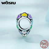 925 Silver Rainbow Heart Hand in Hand Charms Beads for Bracelet DIY