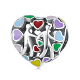 925 Silver Rainbow Heart Hand in Hand Charms Beads for Bracelet DIY