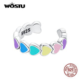 925 Silver Rainbow Heart Ear Cuff Women Clip All-match Colorful Jewelry