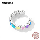 925 Silver Rainbow Heart Ear Cuff Women Clip All-match Colorful Jewelry