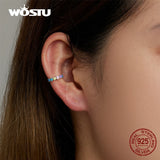 925 Silver Rainbow Heart Ear Cuff Women Clip All-match Colorful Jewelry