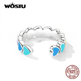 925 Silver Rainbow Heart Ear Cuff Women Clip All-match Colorful Jewelry