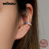 925 Silver Rainbow Heart Ear Cuff Women Clip All-match Colorful Jewelry