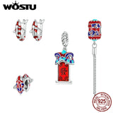 925 Silver Red Luck Carp Hoop Earrings Chinese Art Drop Earring BSE742