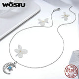 925 Silver Moon Star Necklace Round CZ Pendant Women Jewelry