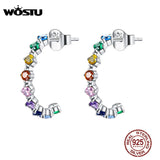 925 Sterling Silver Colorful Zircon Stud Earrings Rainbow Women's Jewelry