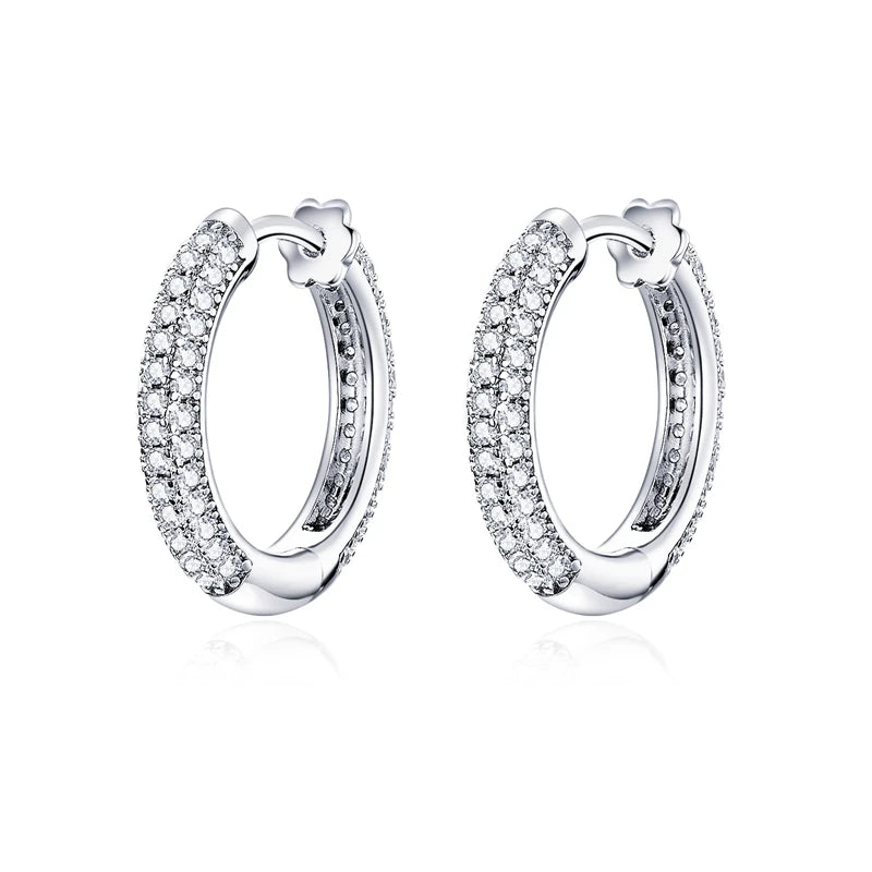 925 Silver Ear Clip Stud Earrings Zircon Hoops Women Gift FNE300