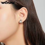 925 Silver Sloth Opal Heart Stud Earrings Enamel Women's Jewelry