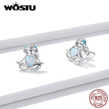 925 Silver Sloth Opal Heart Stud Earrings Enamel Women's Jewelry