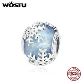 925 Sterling Silver Snowflake Crystal Charm Glass Bead Pendant