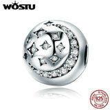 925 Silver Moon & Stars Clip Charm for DIY Beads Bracelet FIC813