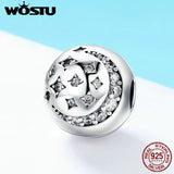 925 Silver Moon & Stars Clip Charm for DIY Beads Bracelet FIC813
