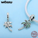 925 Sterling Silver Palm Tree Charm Clear CZ Bracelet Pendant