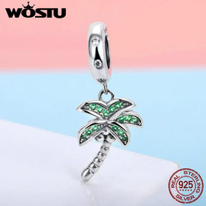 925 Sterling Silver Palm Tree Charm Clear CZ Bracelet Pendant