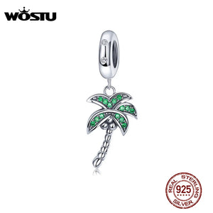 925 Sterling Silver Palm Tree Charm Clear CZ Bracelet Pendant