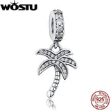 925 Sterling Silver Palm Tree Charm Clear CZ Bracelet Pendant