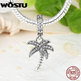 925 Sterling Silver Palm Tree Charm Clear CZ Bracelet Pendant