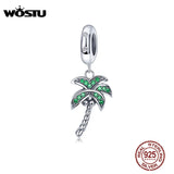 925 Sterling Silver Palm Tree Charm Clear CZ Bracelet Pendant
