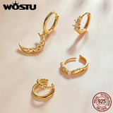 925 Silver Star Moon Heart Stud Earrings Plated Stud Earrings For Women