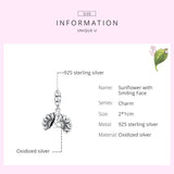 925 Sterling Silver Sunflower Dangle Charm DIY Jewelry