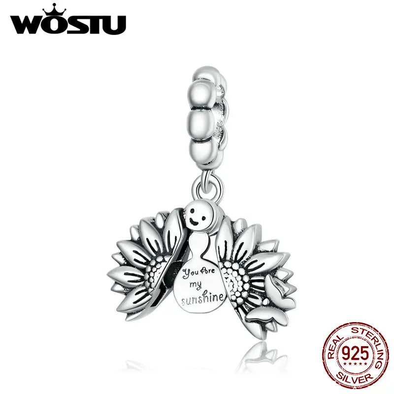925 Sterling Silver Sunflower Dangle Charm DIY Jewelry