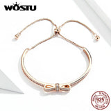 925 Silver Bowknot Bracelet For Women Rose Wedding Lover Jewelry