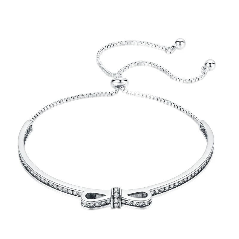 925 Silver Bowknot Bracelet For Women Rose Wedding Lover Jewelry