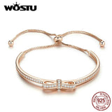 925 Silver Bowknot Bracelet For Women Rose Wedding Lover Jewelry