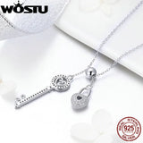 925 Silver Key of Heart Lock Pendant Necklace for Women