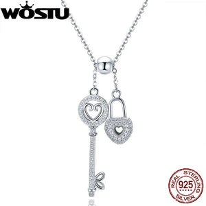 925 Silver Key of Heart Lock Pendant Necklace for Women