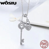 925 Silver Key of Heart Lock Pendant Necklace for Women
