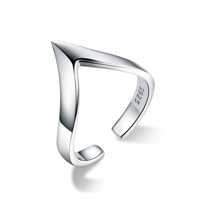 925 Silver V Shape Ring Women Adjustable Wedding Jewelry Gift CQR470