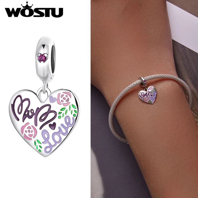 925 Silver Love Heart Beads Pendant for DIY Jewelry